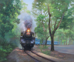 The Whistle of CK124 in Green Tunnel_Jiji Line Railway_painted by Lai Ying-Tse_綠色隧道的汽笛聲_集集線鐵道