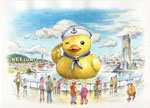 黃色小鴨游基隆_賴英澤 繪_the yellow rubber duck in Keelung Port_painted by Ying-Tse Lai_火車頭顏坊
