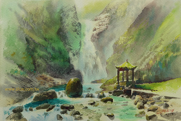 Xiao Wulai Waterfalls_painted by Lai Ying-Tse_小烏來瀑布_賴英澤 繪