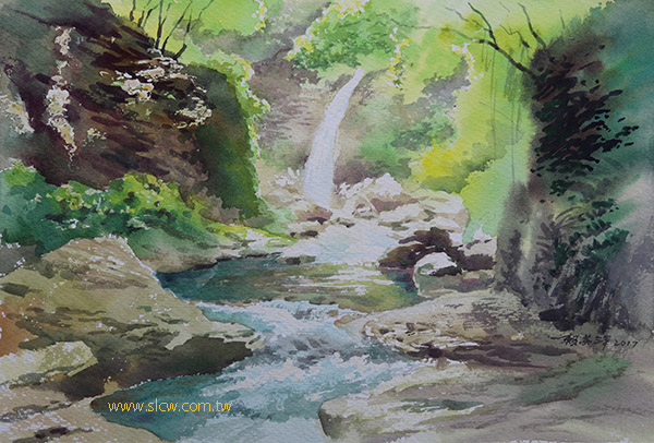 Dragon Valley and Phoenix Valley Waterfalls_painted by Lai Ying-Tse_龍鳳谷瀑布